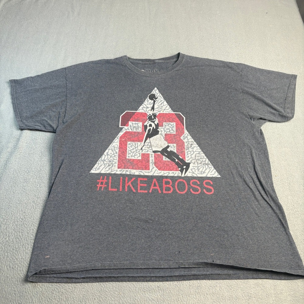 Mens Like A Boss 23 Basketball Graphic T-Shirt Charcoal Gray Short Sleeve 2XL